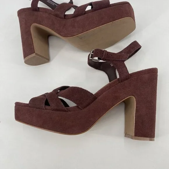 Splendid Womens Size 10 Piper Suede Platform Heeled Sandals Raisin Strappy Boho - Picture 4 of 13